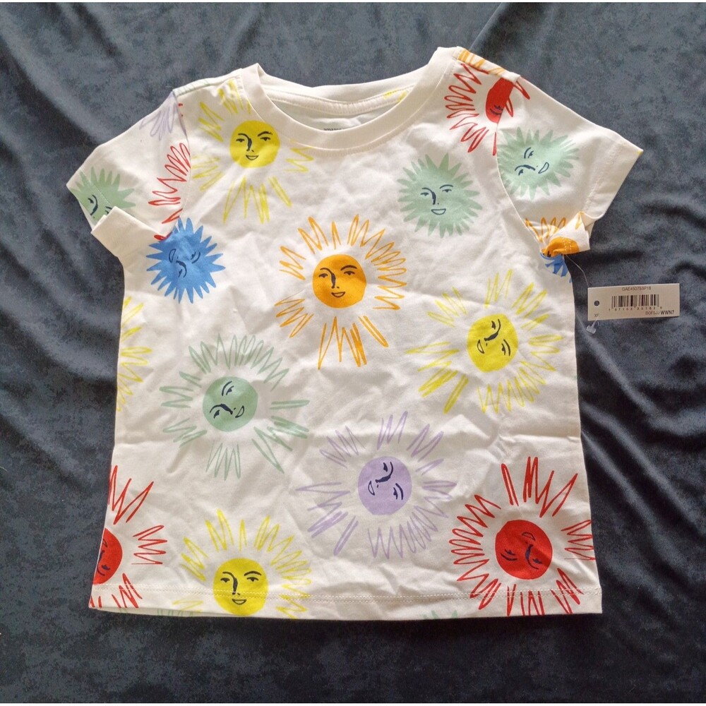 Amazon Essentials Girls XS White Sun Graphic Crew Neck Short Sleeve Tee